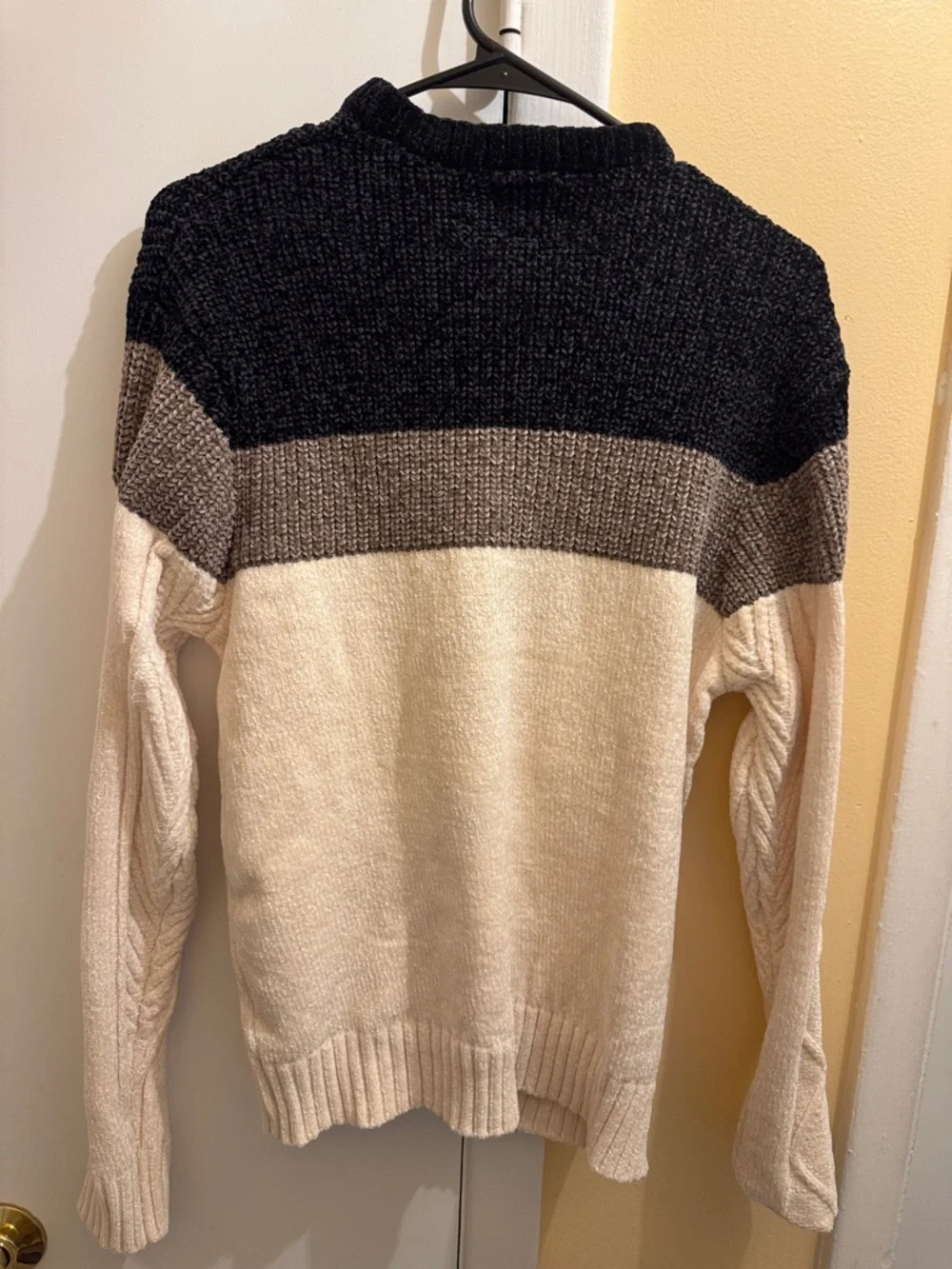 Iconic Colorblock Crewneck Sweater by in Black, Brown & Cream